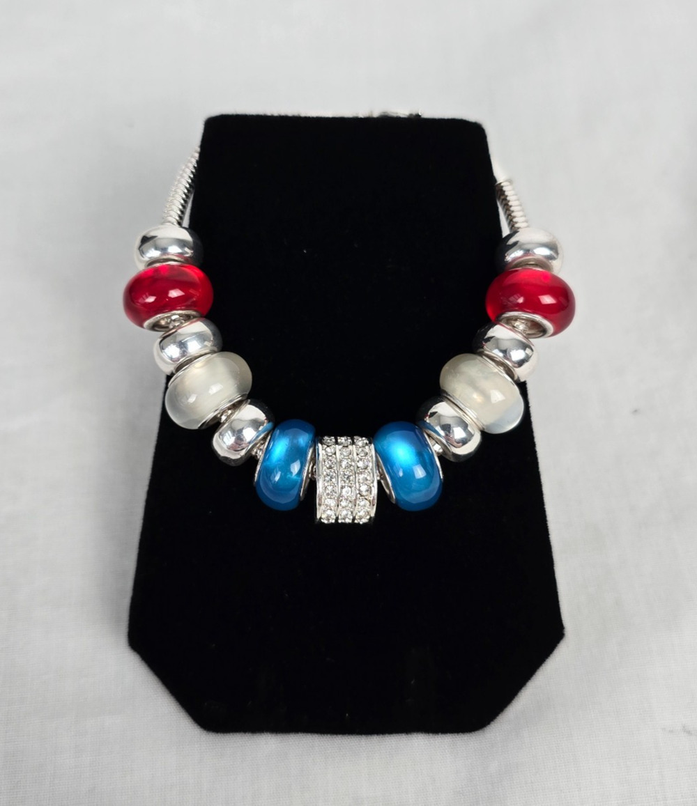 Napier Charm Bracelet Cubic Zirconia & Gemstones White, Silver, Clear, Red, Blue